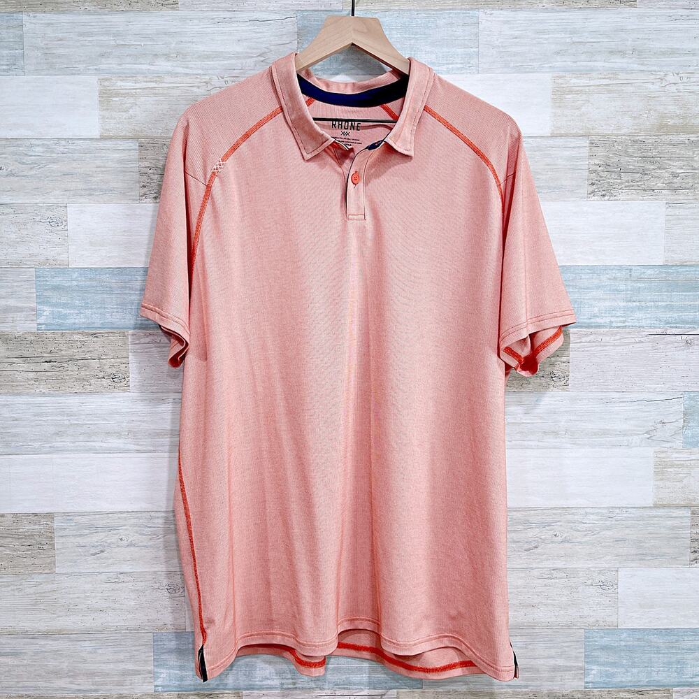 RHONE Delta Pique Mesh Performance Tech Golf Polo Shirt Orange Mens XXL 2XL